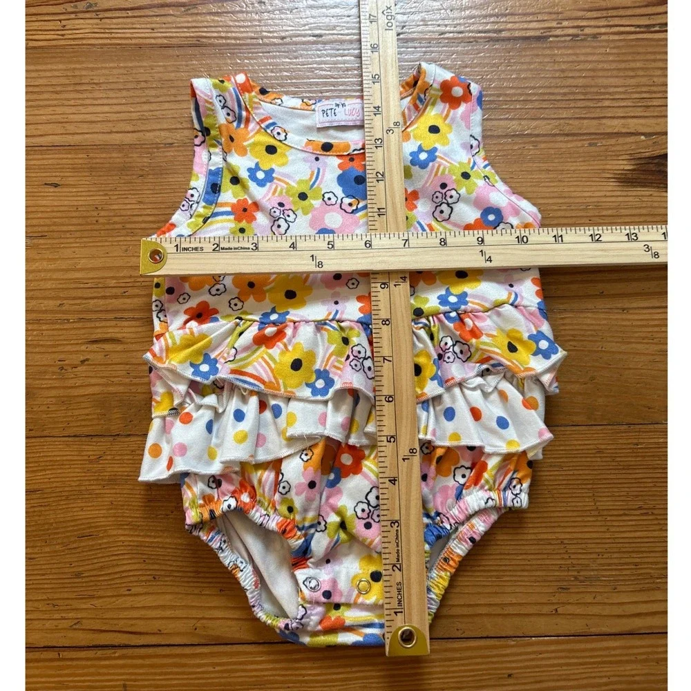Pete + Lucy Romper Kids White Floral Rainbow Ruffle Retro SIZE 12-18M‎